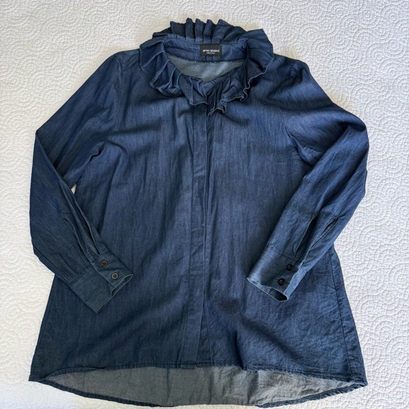 Elegant Ruffled Blue Button Down Shirt - Picture 7 of 10